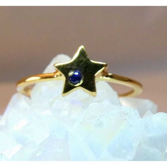 Yellow Gold Vermeil Sterling Silver Blue Sapphire Star Ring Sz 6.5 - Picture 2 of 6